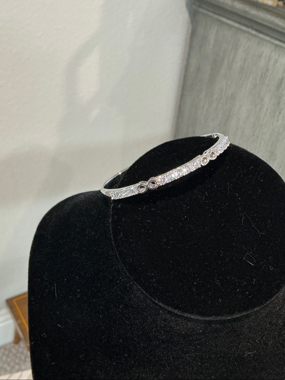 Silver Tone Crystal Infinity Bangle Bracelet - Women Jewelry